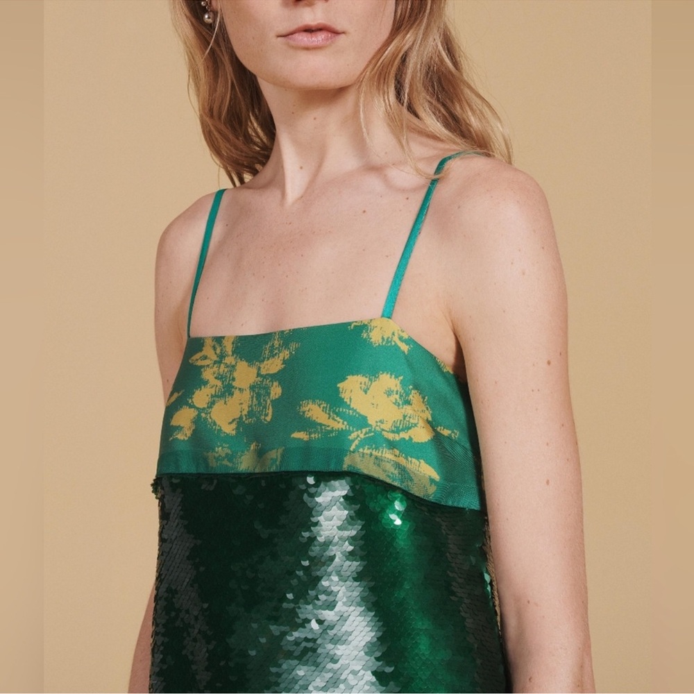 Zara Green Sequin & Teal Colorblock Midi Dress - Picture 7 of 14